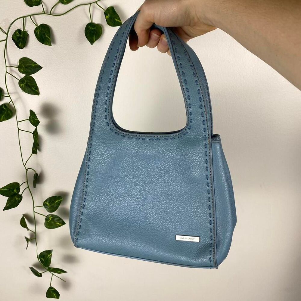 Nine & Company y2k dusty blue pebbled leather handbag stitching cottage doll